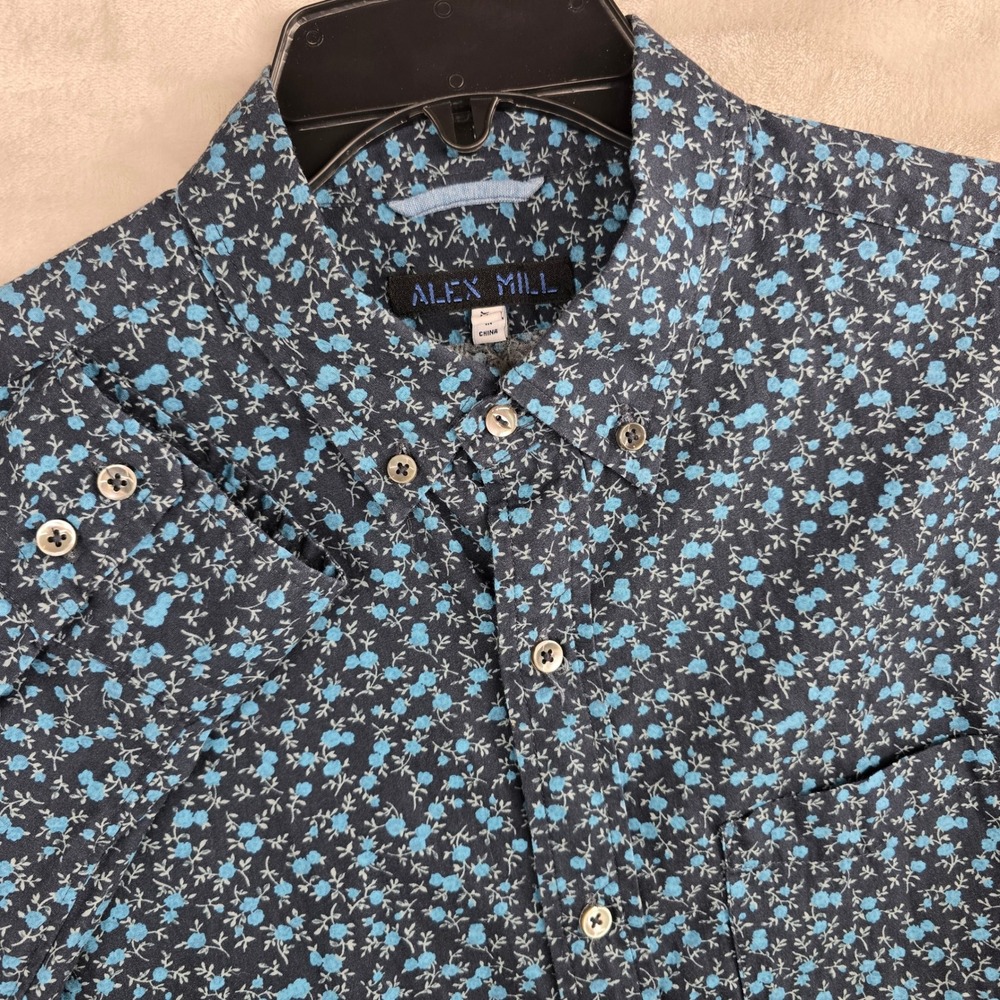 Alex Mill‎ Mens Blue Floral Print Button Down Shirt Size Medium 100% Cotton